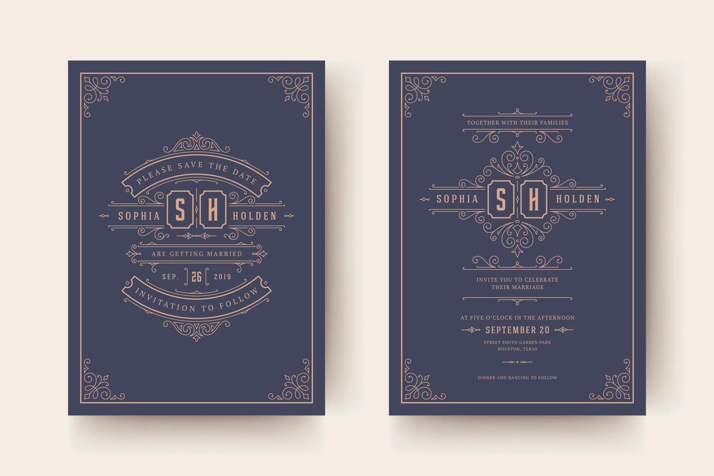 Wedding invitation save the date card templates vector