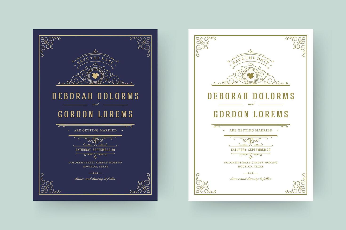 Wedding invitation save the date card template elegant flourishes ornaments vignette swirls illustration. vector