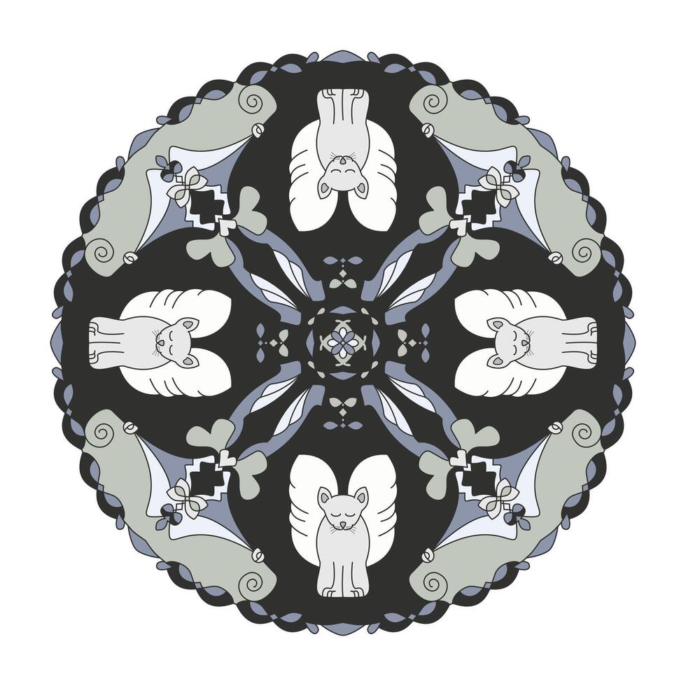 Mandala. Pretty angel cat with closed eyes. Colors. vector