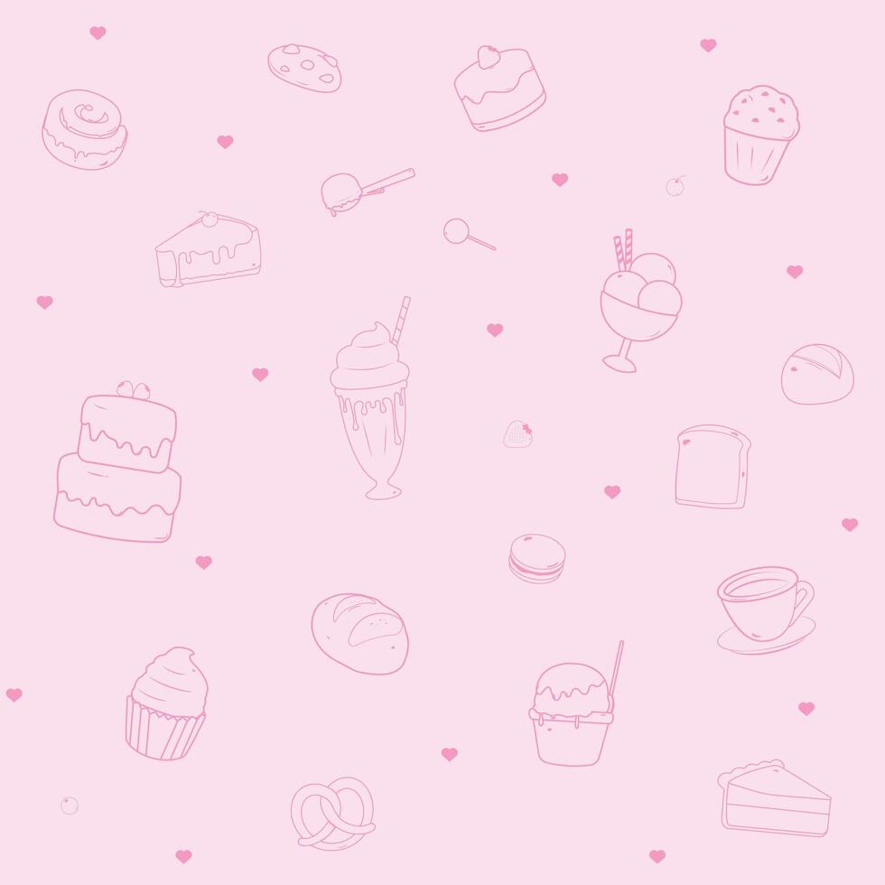 Bakery and drinks with heart pattern vector
