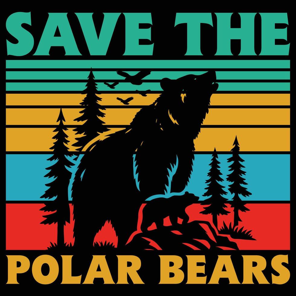 Save The Polar Bears Shirt Animal Vintage Retro Gift Tee vector