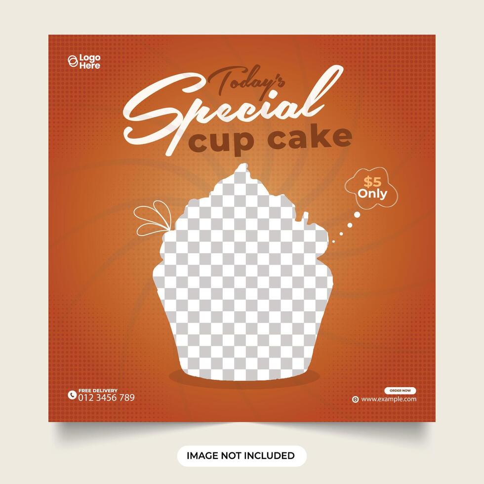 Cupcake social media post. special cupcake social media banner. dessert template with a dark chocolate background. Cupcake poster banner template simple design for digital marketing. vector