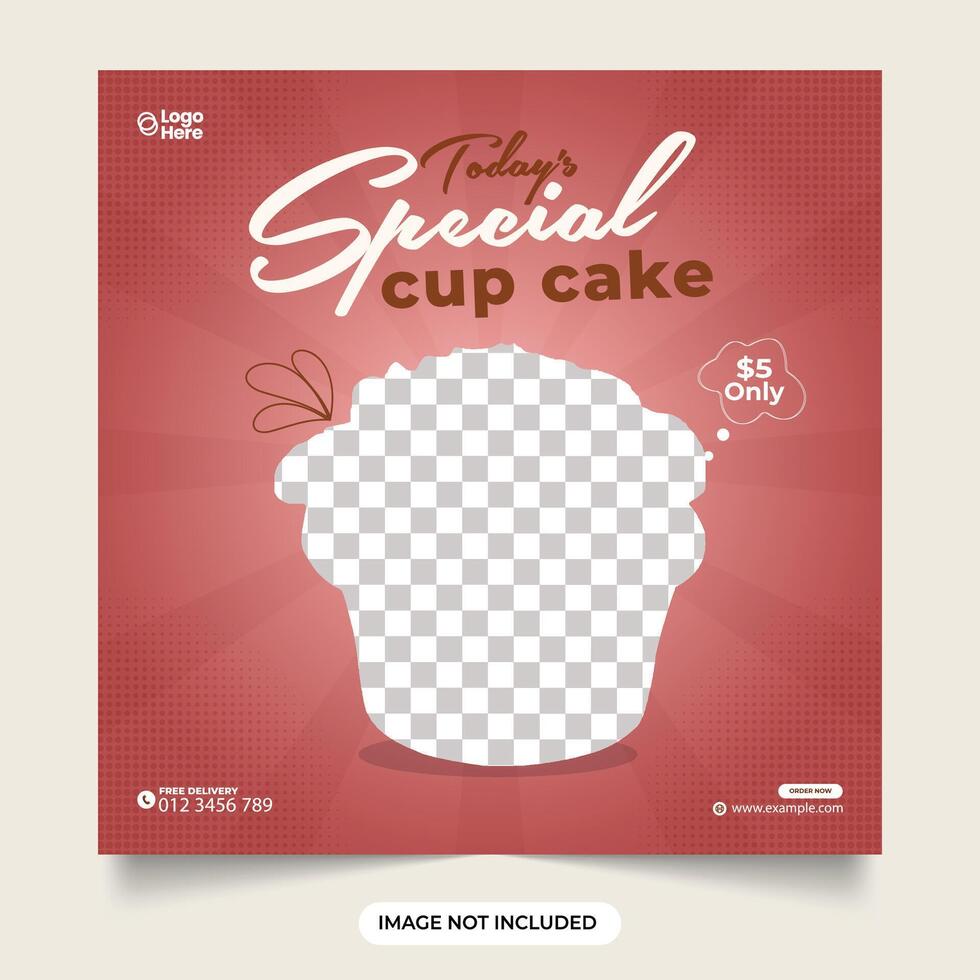 Cupcake social media post. special cupcake social media banner. dessert template with a dark chocolate background. Cupcake poster banner template simple design for digital marketing. vector