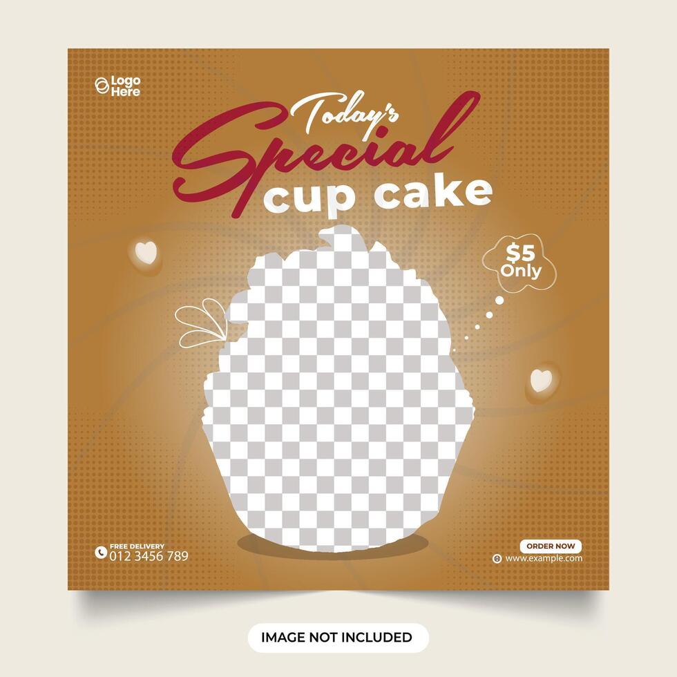 Cupcake social media post. Delicious cupcake template advertisement design. special cupcake social media banner. dessert template with a creamy background. heart shape falling. vector