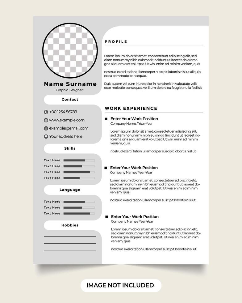 Simple job application cv template with experience and skill section. the corporate office resume template design with photo placeholders. Modern simple template for curriculum. vector