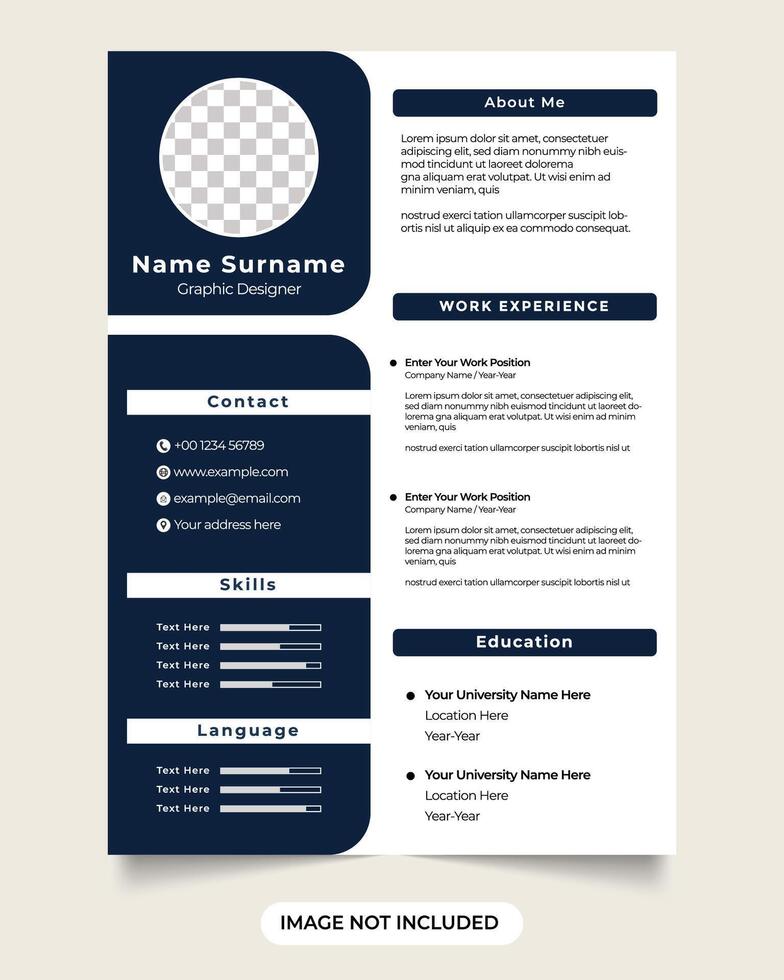 Creative cv template design with employee portfolio layout job. Professional curriculum vitae template application and resume layout design with dark color. professional cv and corporate resume. vector