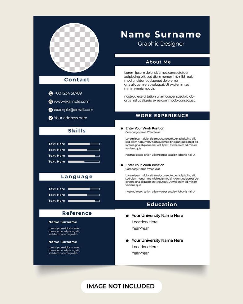 Professional resume template with photo placeholders. modern company cv and resume layout design with dark blue colors. Office intern job application cv and resume template. vector