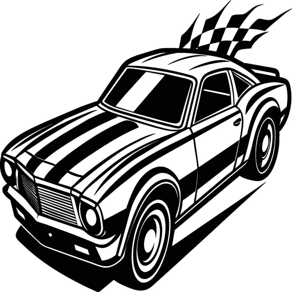 Race car silhouette on white background. Vehicle linocut vector