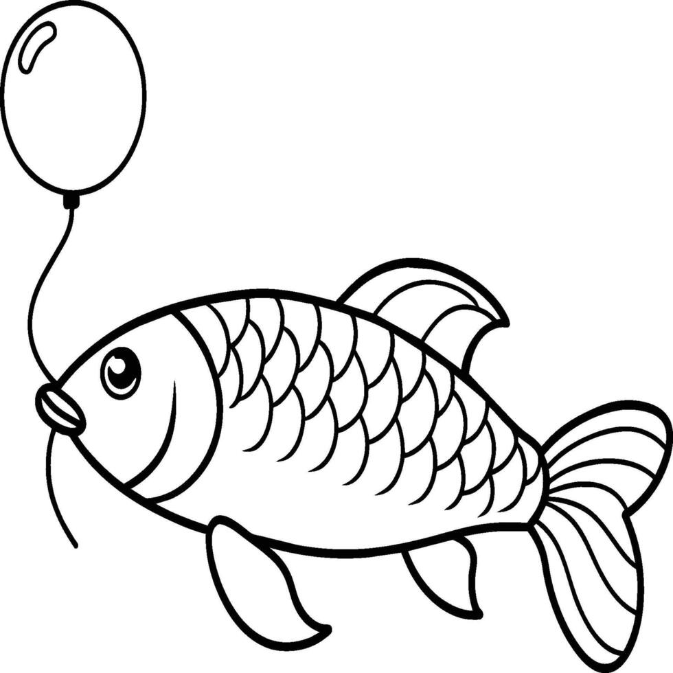 Fish coloring pages for coloring book. Arowana Fish Line Art Black White illustration vector