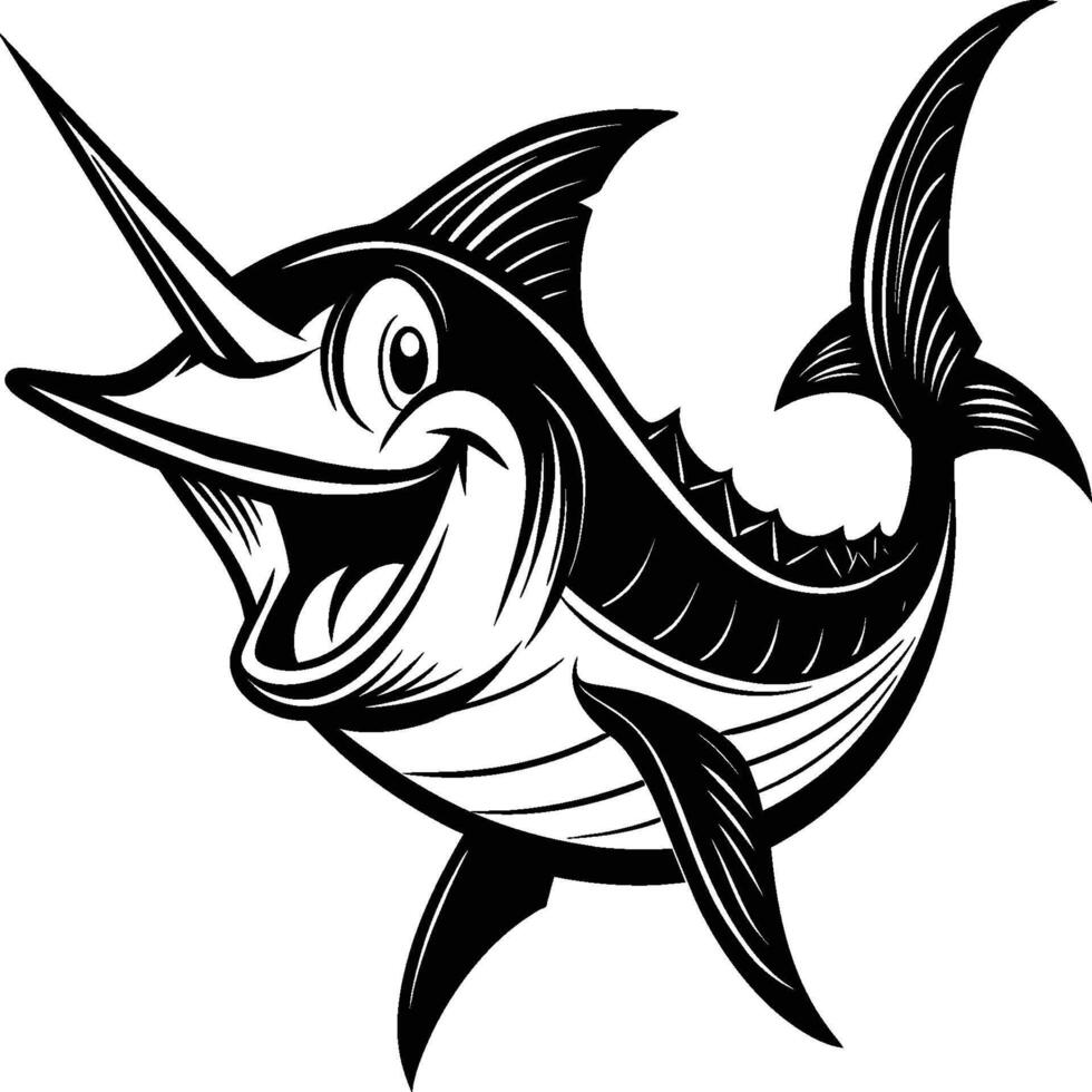 Marlin Swordfish illustration in black clipart style blue marlin vector
