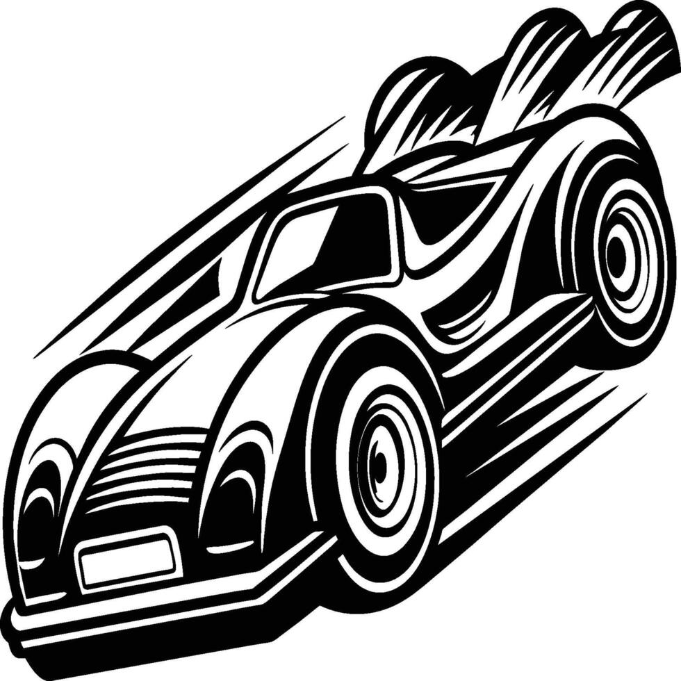 Race car silhouette on white background. Vehicle linocut vector