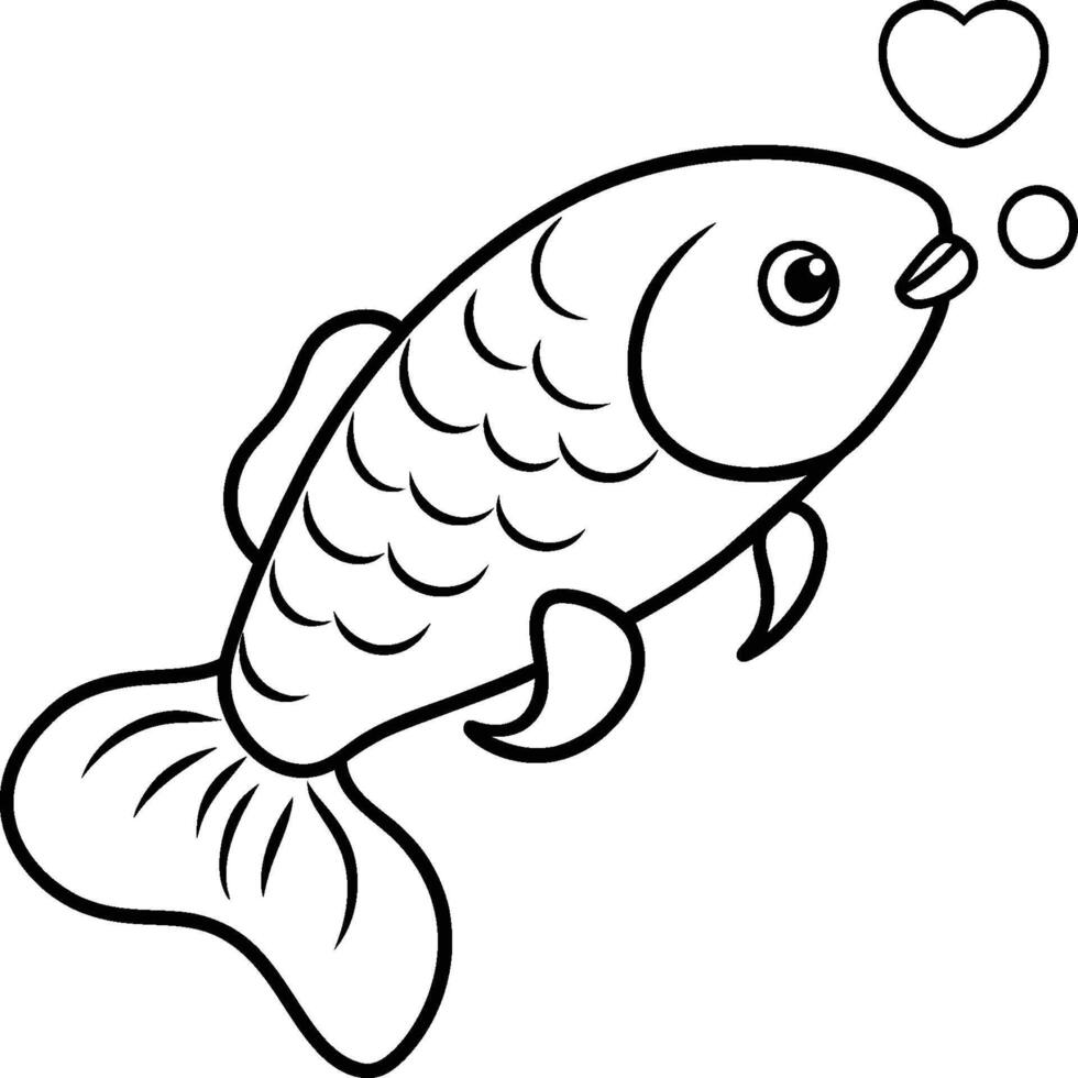 Fish coloring pages for coloring book. Arowana Fish Line Art Black White illustration vector