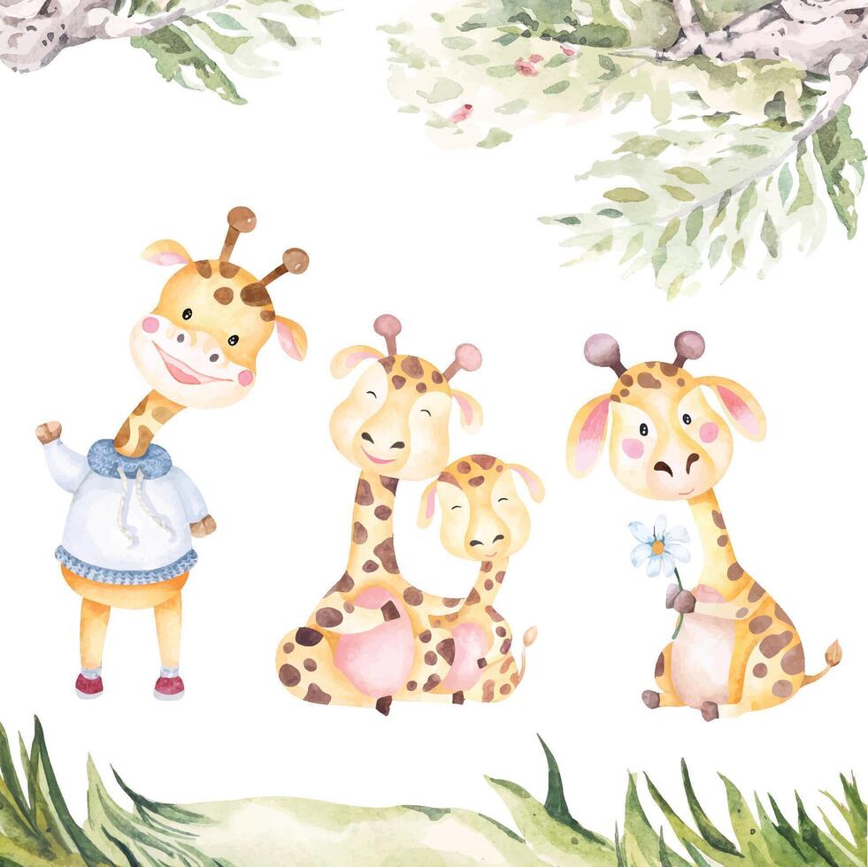 Cartoon giraffe.Cute animal.Hand draw with watercolor.Suitable for children. vector