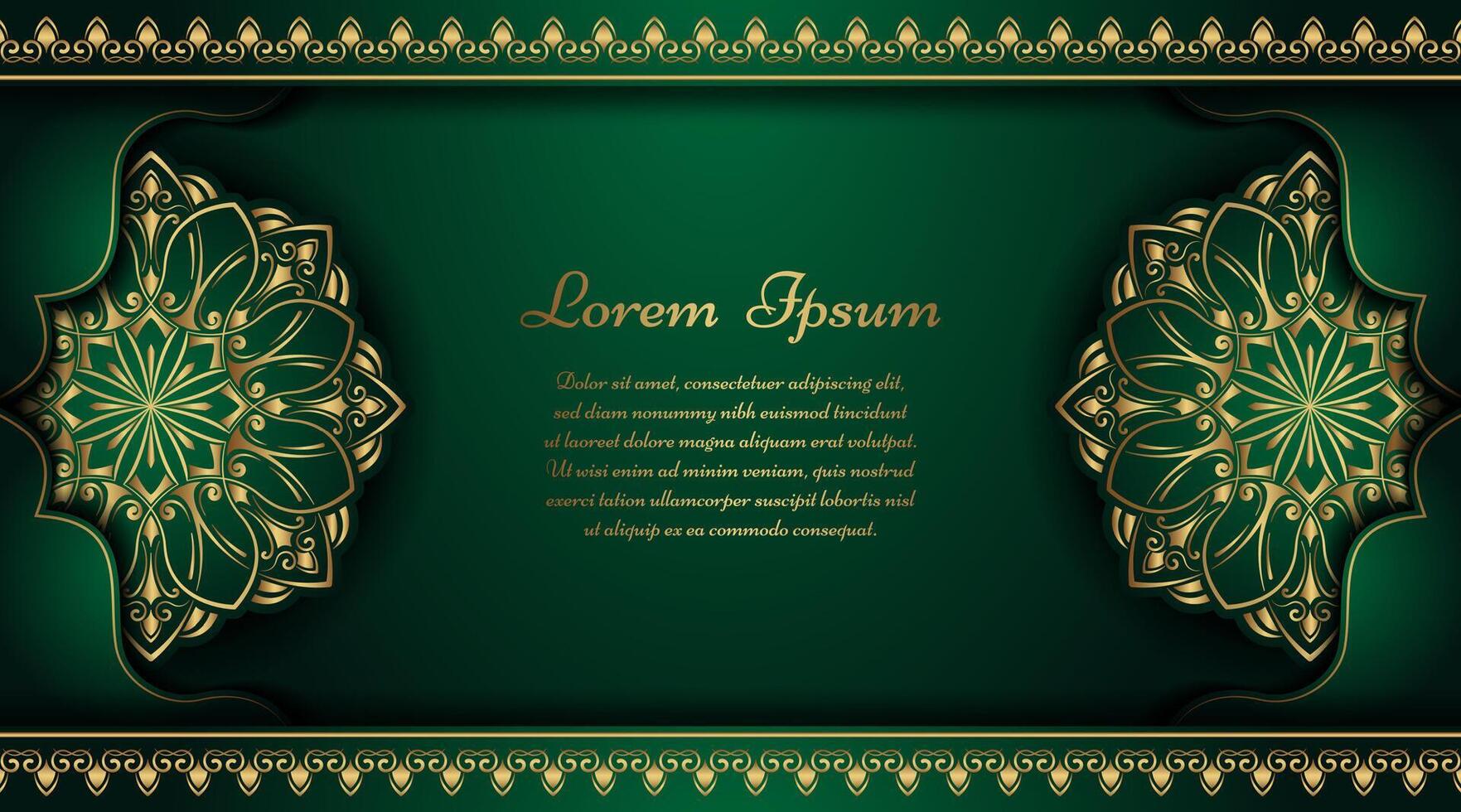 Luxury green background with golden mandala ornament vector
