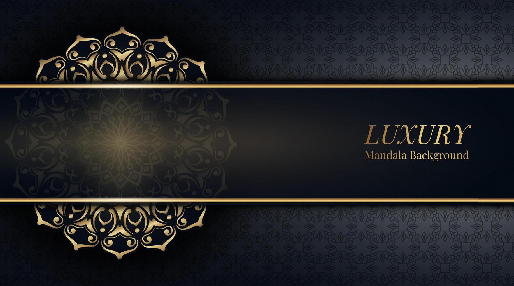 black background with gold mandala ornaments vector