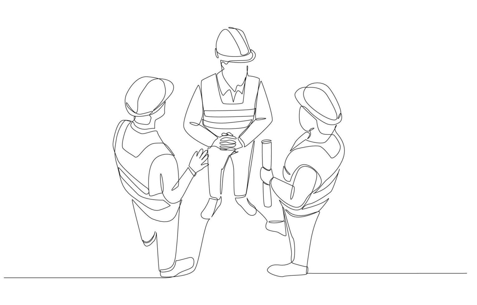 Continuous one line drawing of engineering team discussing construction project, construction related business concept, single line art. vector