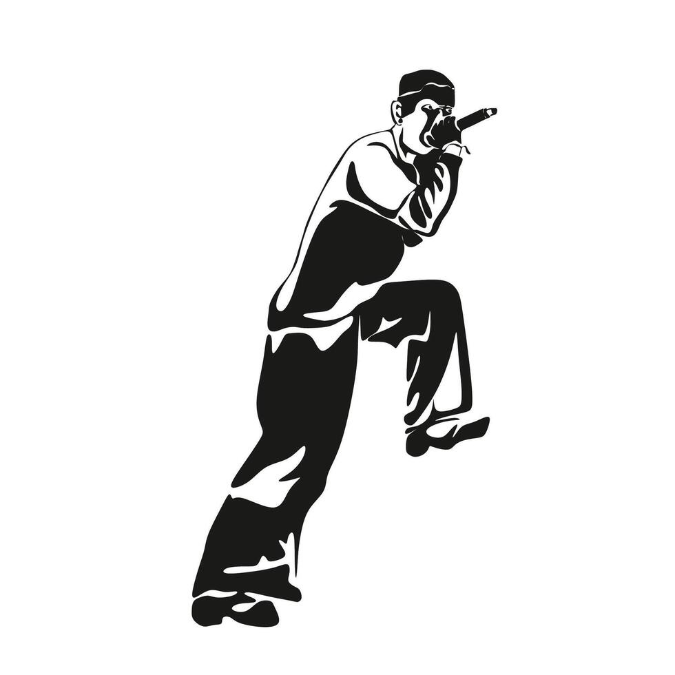 Man singer silhouette, man singing on mic, singer singing silhouette, vocalist singing to microphone One continuous line illustration vector