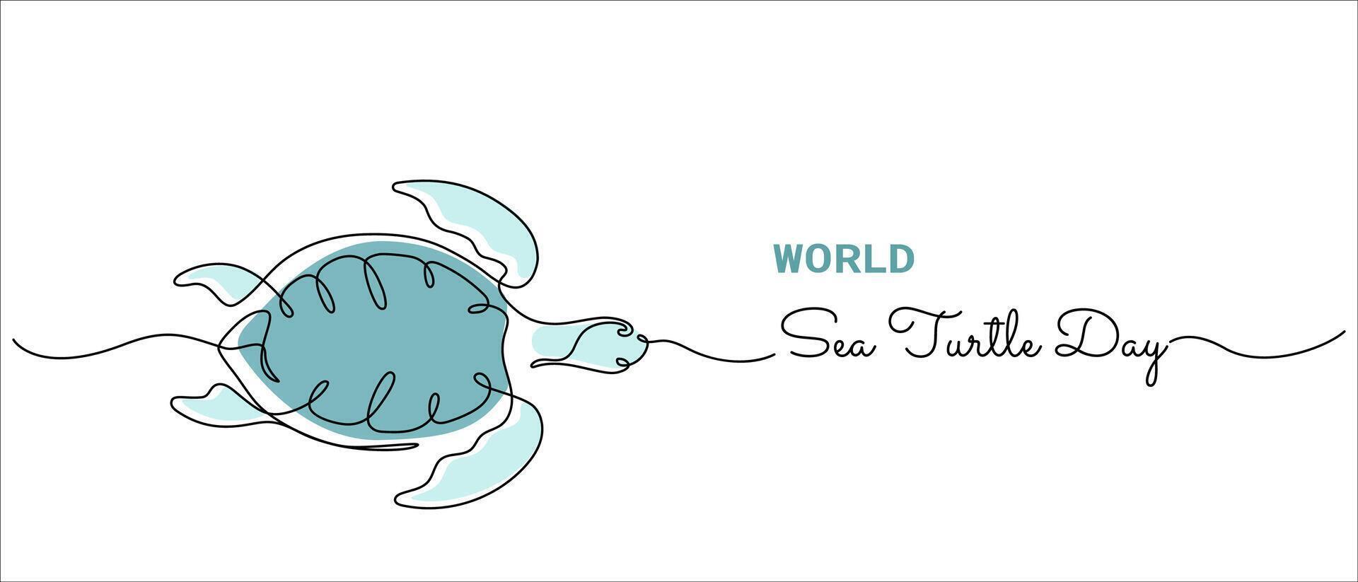 World Sea Turtle Day minimal banner abstract drawing and hand written style text on white background vector