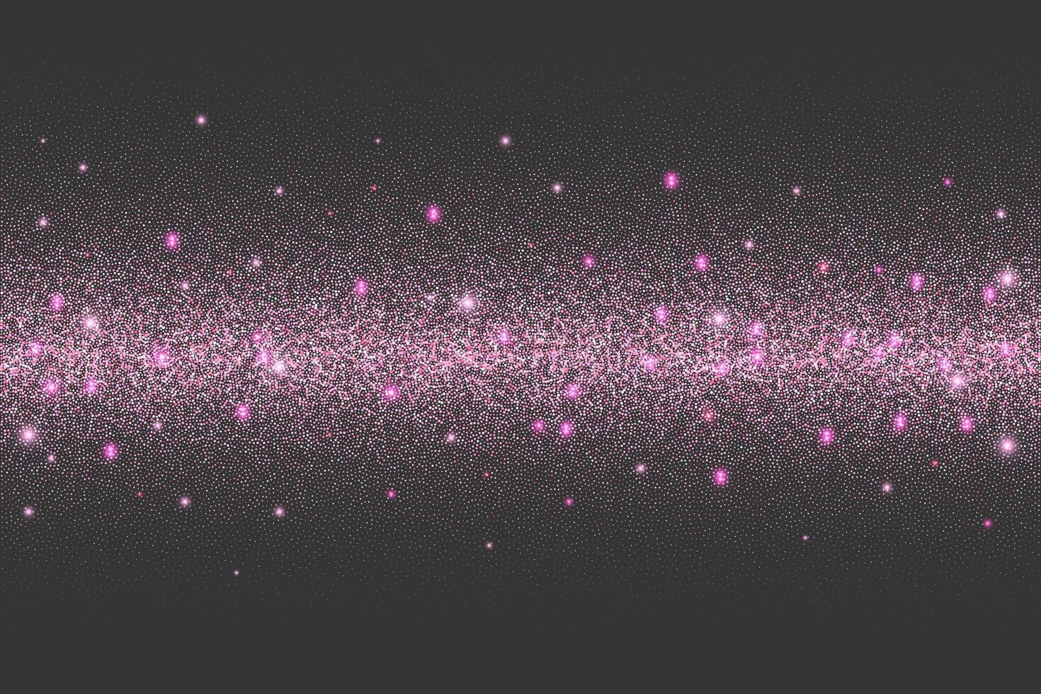 Pink glitter background with rose sparkles and confetti. Falling sequins shimmer textured effect. Shiny dust with bright particles on black backdrop. abstract decoration, holiday design border vector