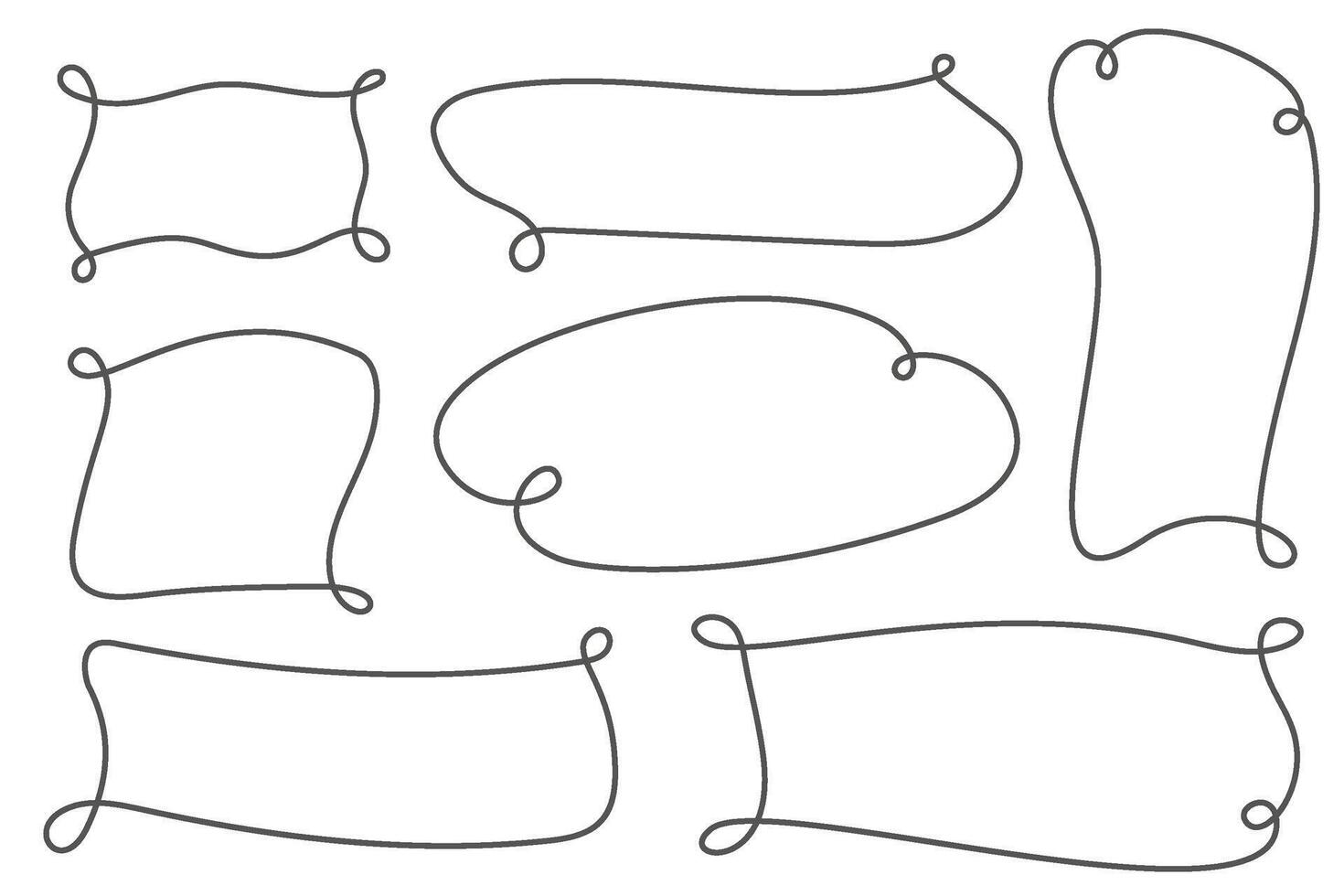 Hand drown doodle frame. Line sketch border. Rectangle and oval scribble shapes. Square and ellipse outline boxes. Decorative illustration on white background vector