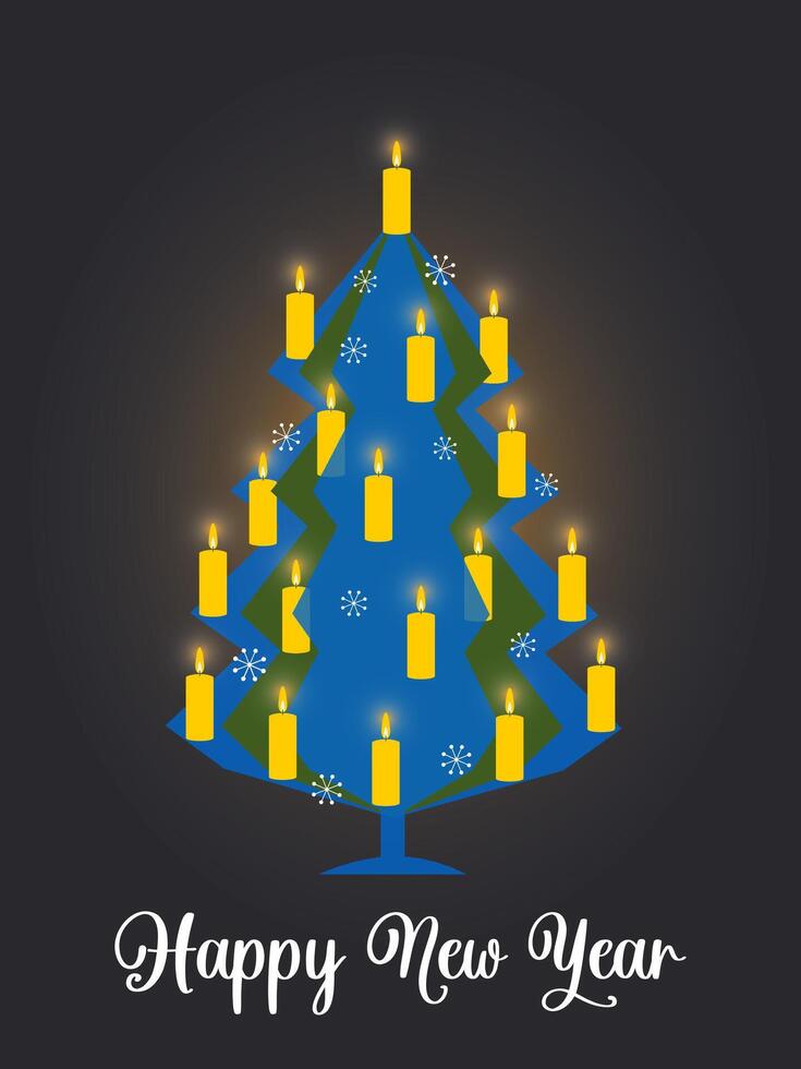 Christmas tree with lights of lit yellow candles. vector