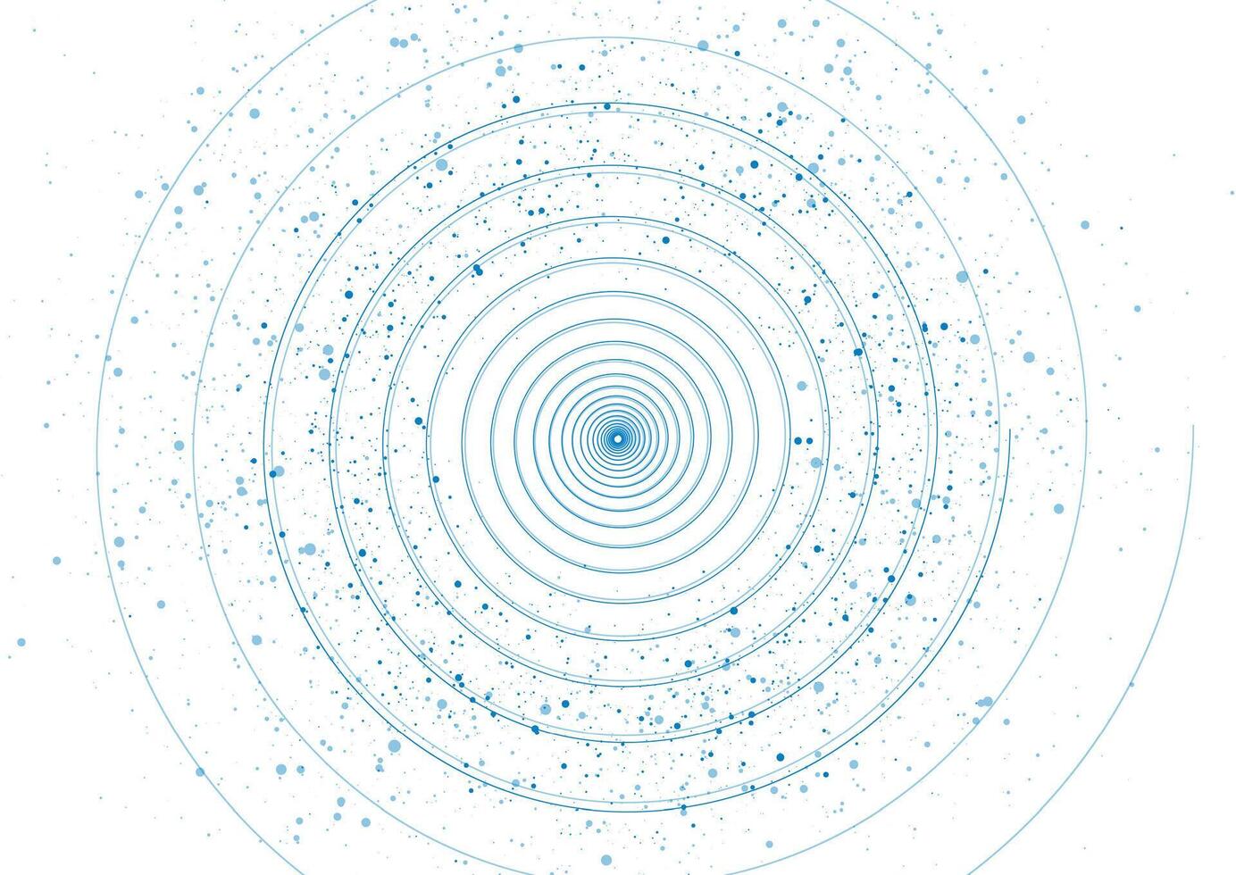 Blue linear spiral and shiny dots abstract background vector