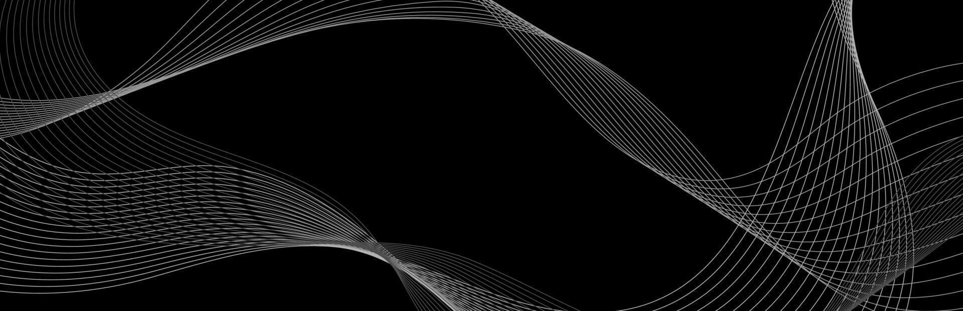 Grey abstract curved wavy lines on black background vector