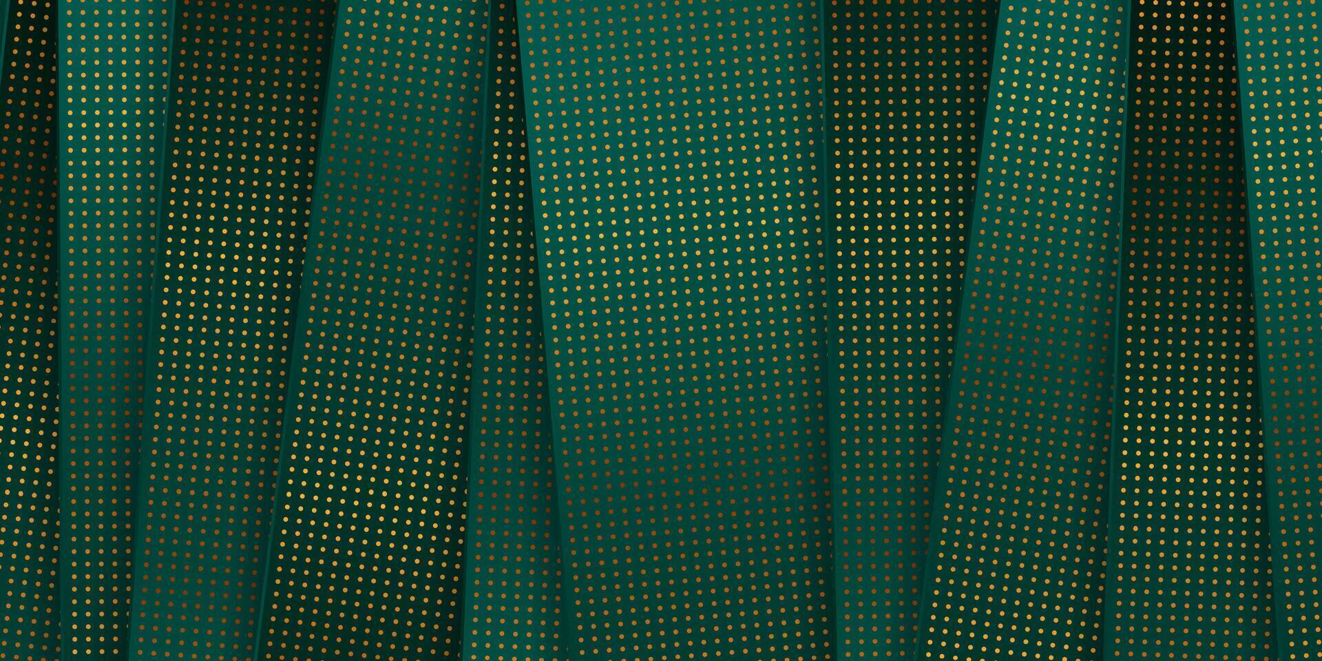 Green geometric stripes and golden dots abstract background vector