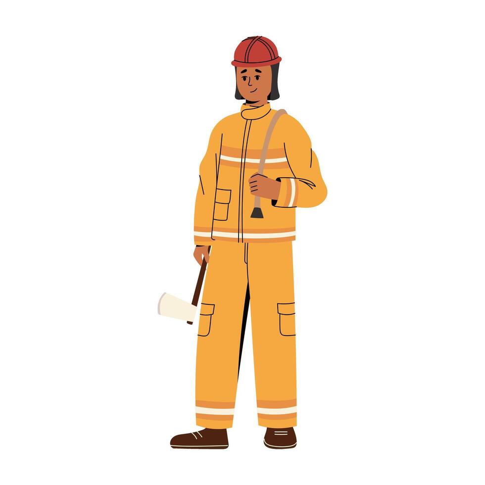 Firefighter character in uniform. Isolated illustration vector
