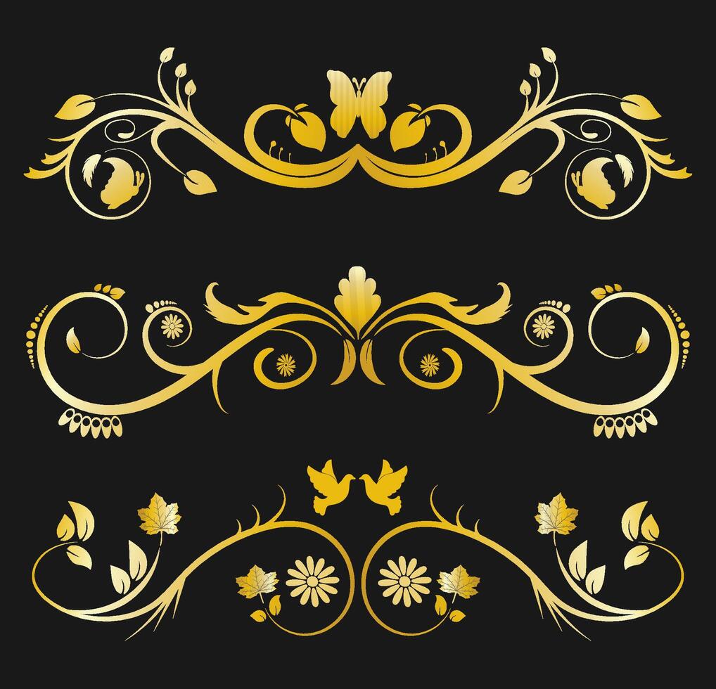 Gold vintage dividers border frames vector