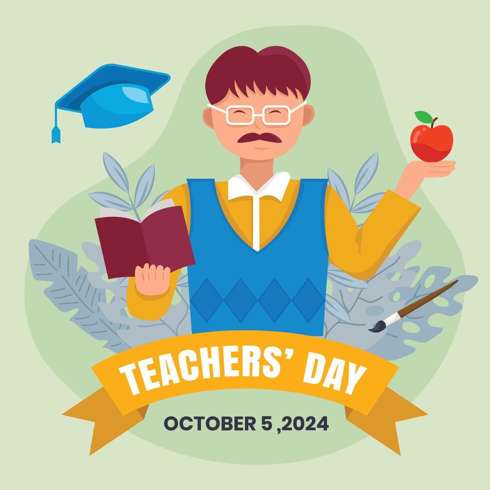 Hand-drawn flat teachers day illustration. Social media post vector