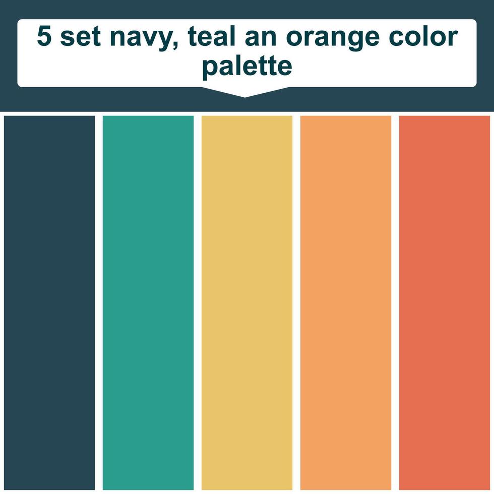 5 set navy, teal an orange color palette. Elegant orange, teal and navy colors palette. Beautiful color palette vector