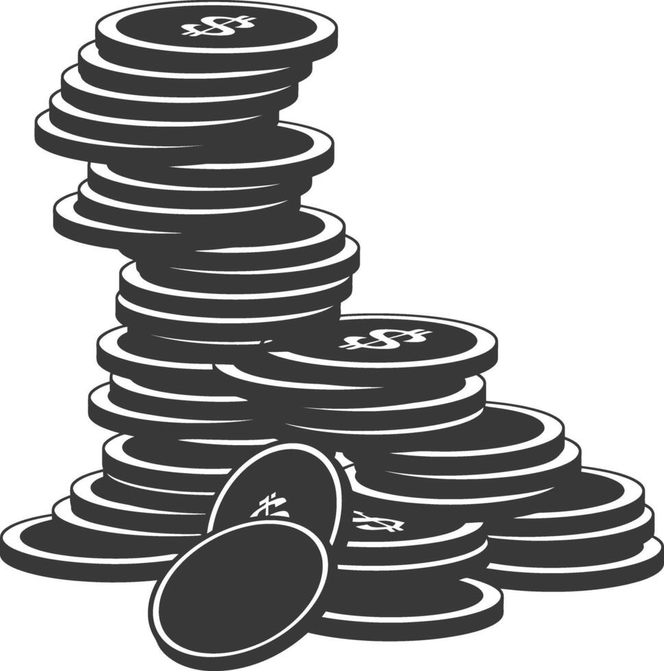 Silhouette pile of coin black color only vector