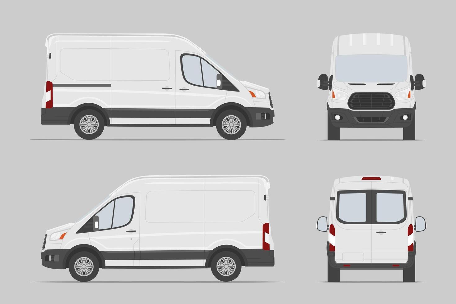 Commercial vehicle different view. Cargo van template. illustration vector