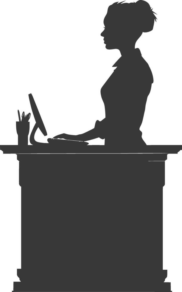 Silhouette receptionist in action full body black color only vector