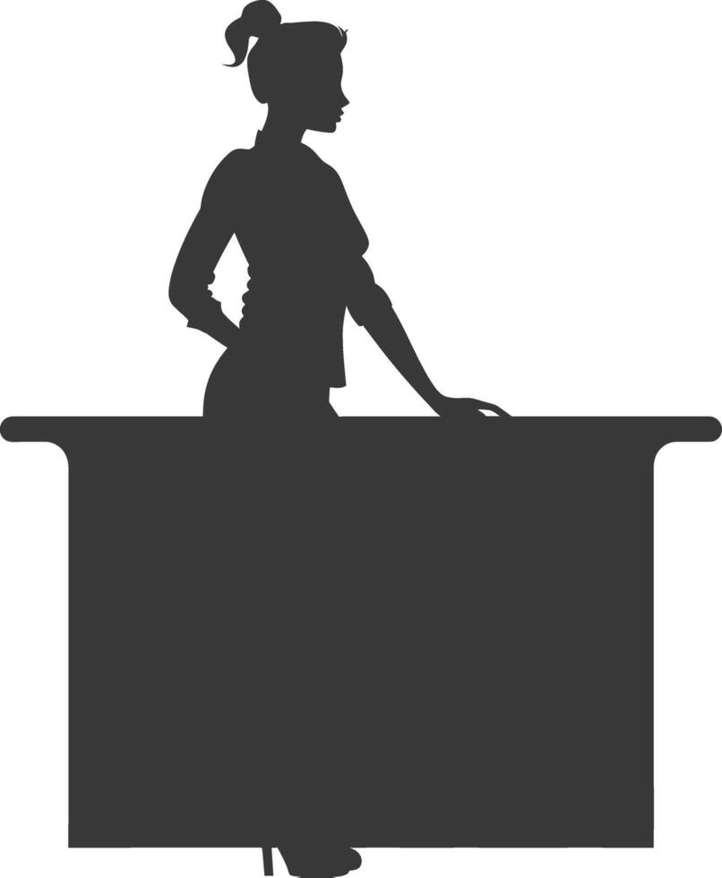 Silhouette receptionist in action full body black color only vector