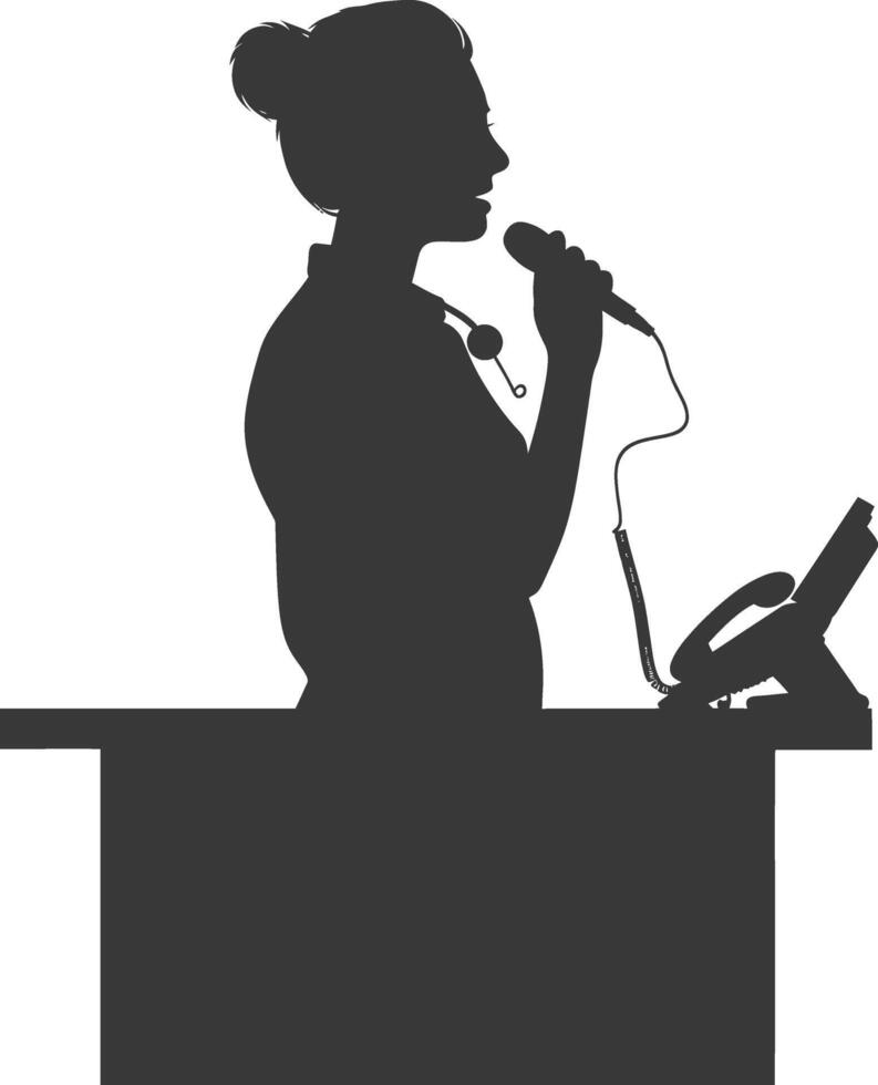 Silhouette receptionist in action full body black color only vector