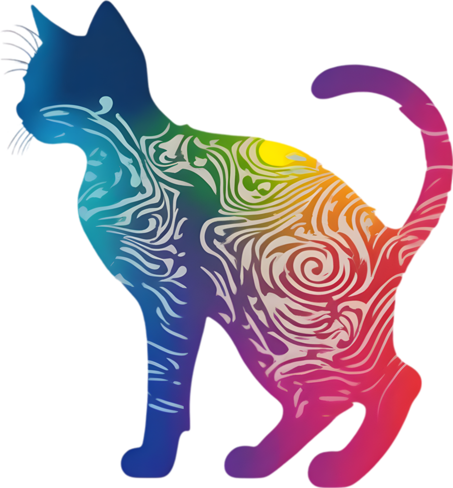 Colorful feline illustration, perfect for whimsical pet-themed designs. AI-generated. png