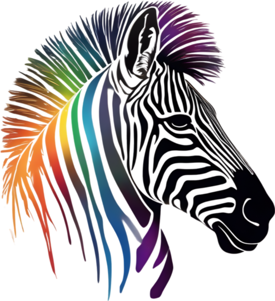 Vibrant zebra art bursts with rainbow colors, perfect for eclectic home decor. AI-generated. png