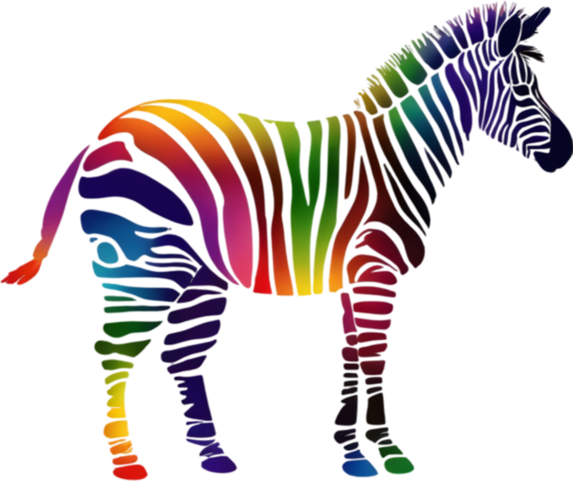Vibrant zebra art bursts with rainbow colors, perfect for eclectic home decor. AI-generated. png