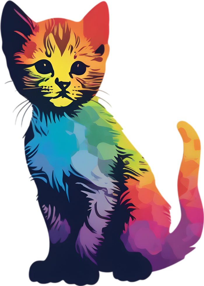 Colorful feline illustration, perfect for whimsical pet-themed designs. AI-generated. png
