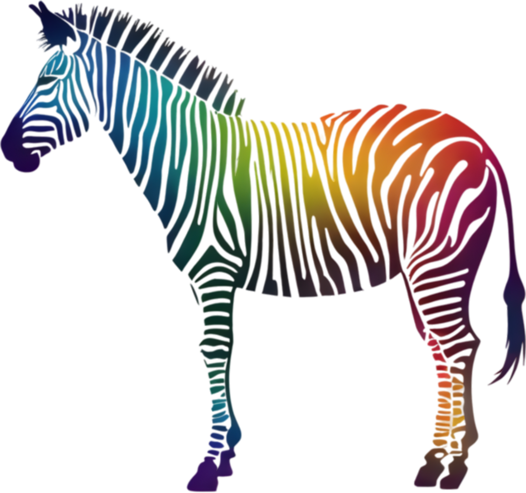 Vibrant zebra art bursts with rainbow colors, perfect for eclectic home decor. AI-generated. png