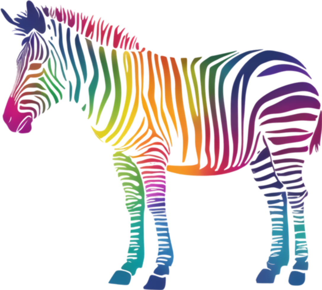 Vibrant zebra art bursts with rainbow colors, perfect for eclectic home decor. AI-generated. png