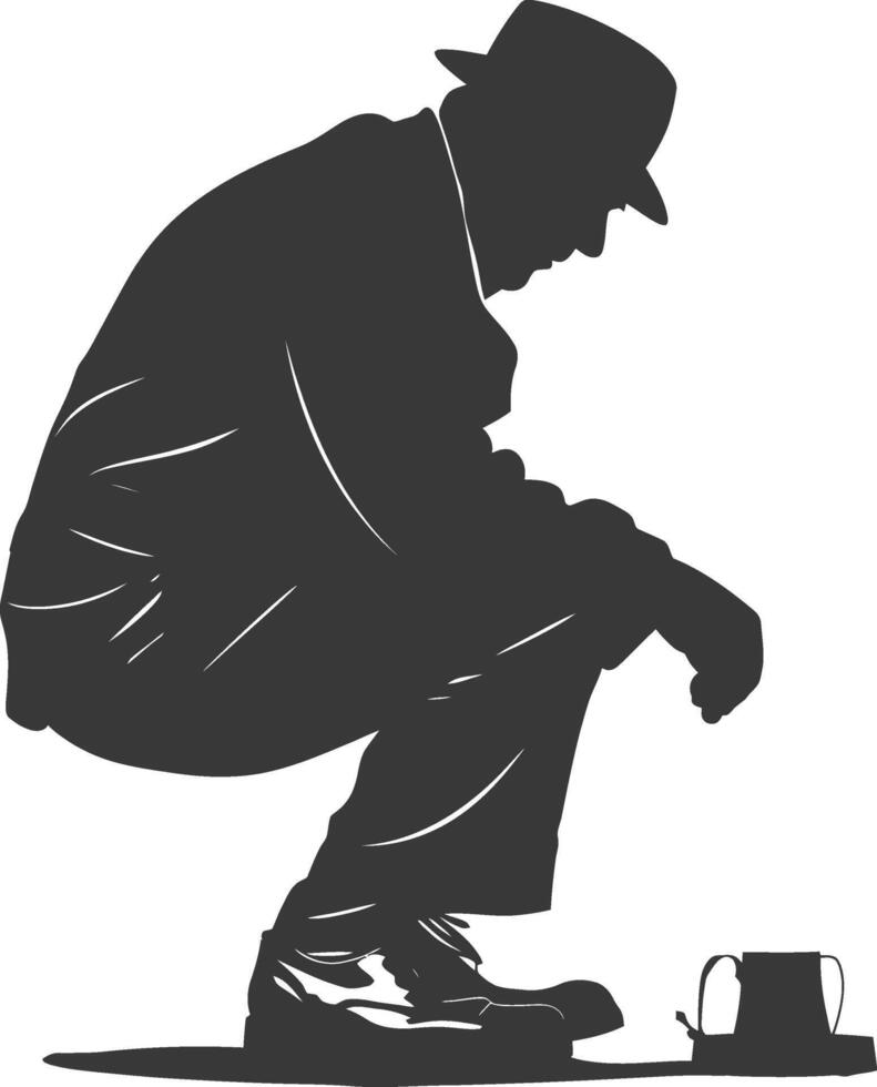 Silhouette shoeshine in action full body black color only vector