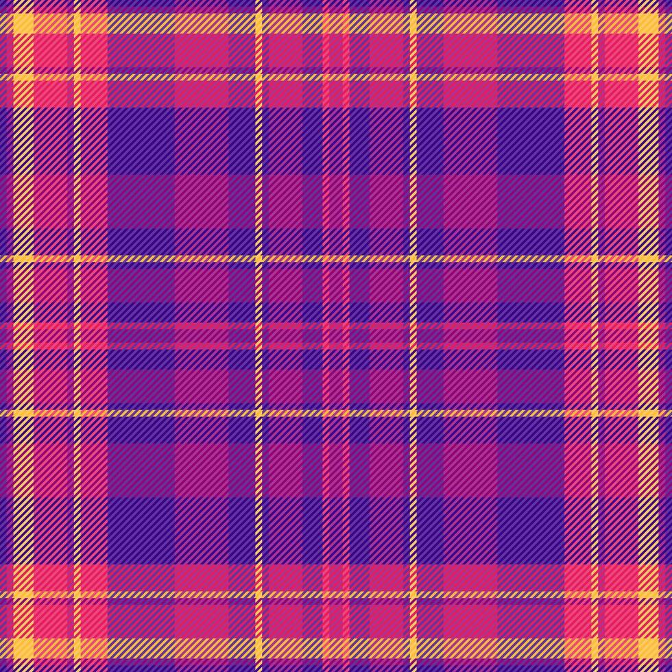 Interior check background seamless, customized pattern plaid fabric. 40s textile tartan texture in violet and pink colors. vector