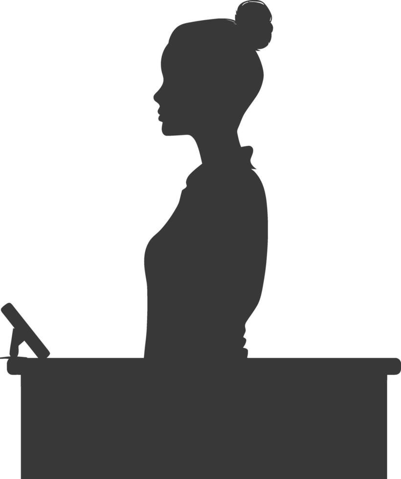 Silhouette receptionist in action full body black color only vector
