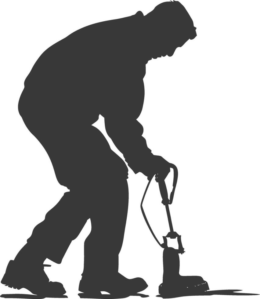Silhouette shoeshine in action full body black color only vector