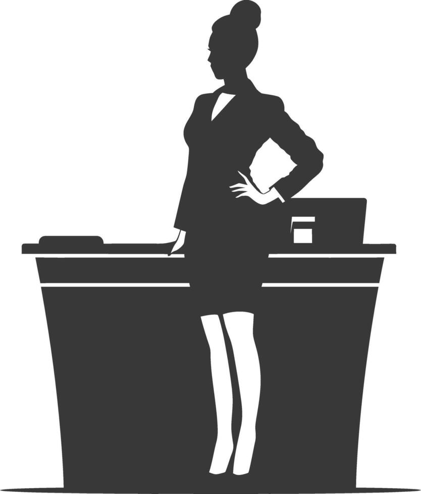 Silhouette receptionist in action full body black color only vector