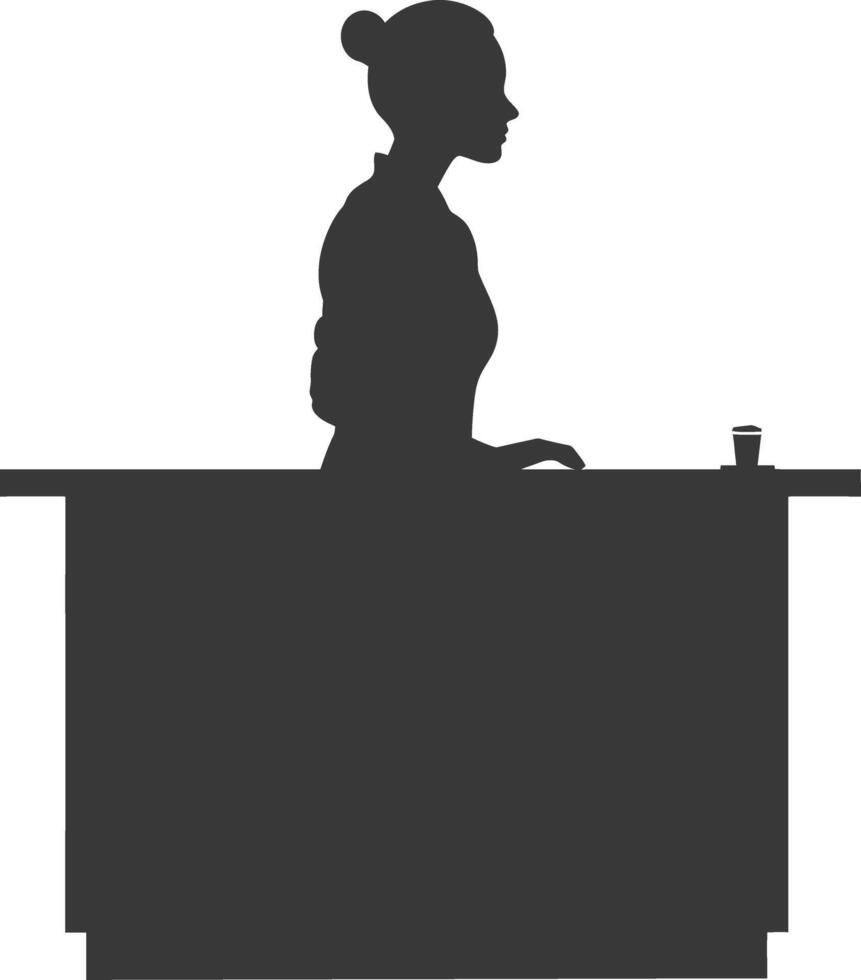 Silhouette receptionist in action full body black color only vector
