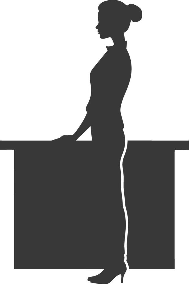 Silhouette receptionist in action full body black color only vector
